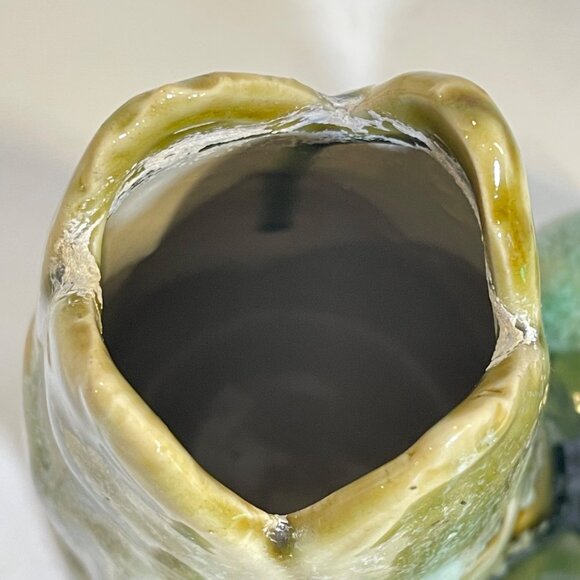 Vintage Elephant & Lotus Planter/Holder Hand-Glazed Ceramic Green & Brown - Picture 6 of 11